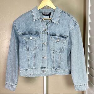 Nocturne Ice Blue Cropped Denim Jacket Studded Back Small US 6 / EU 38 NWT